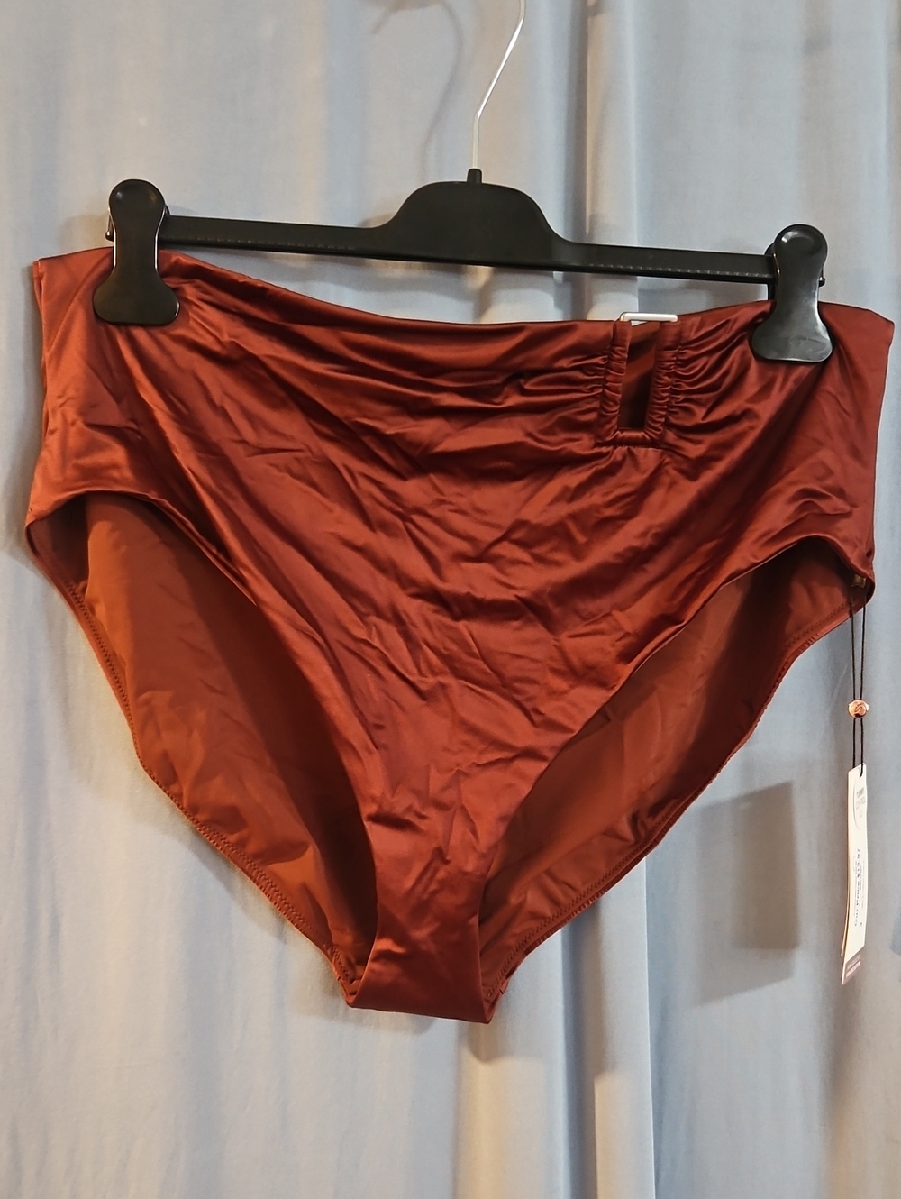 CALIA Women's Asymmetrical Rectangle Trim Swim Bottom: RED BROWN SHINE: NWT: XXL